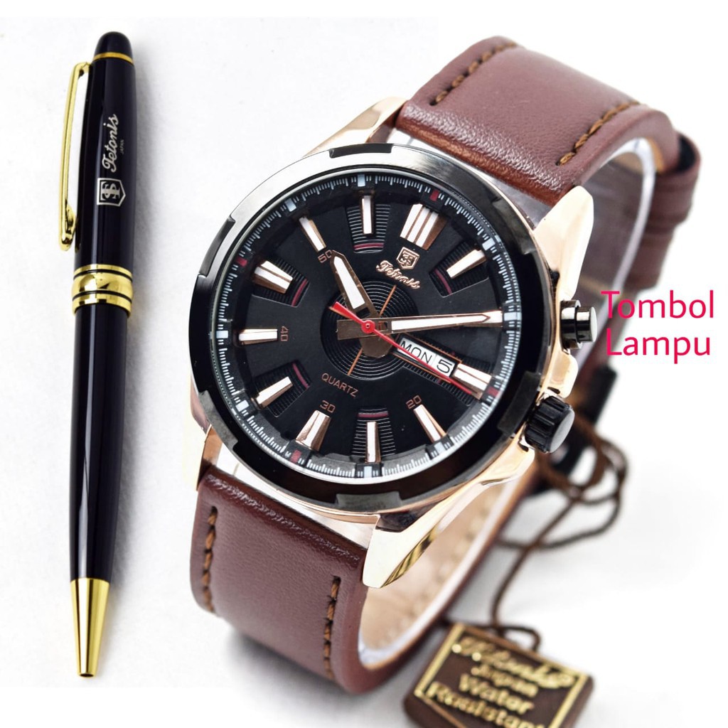 Jam Tangan Pria Tetonis Original 21852HB Tali Kulit Free Pulpen