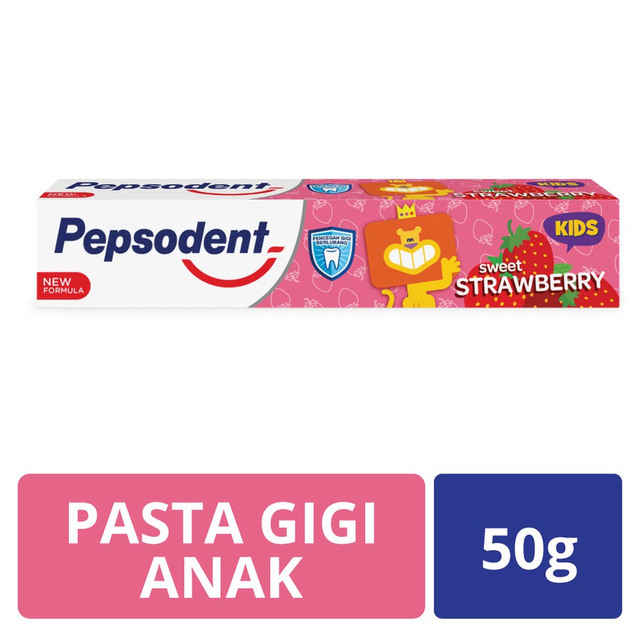 PASTA GIGI ANAK PEPSODENT KIDS TOOTH PASTE CHILDREN STRAWBERRY FLAVOUR 50G STROBERI