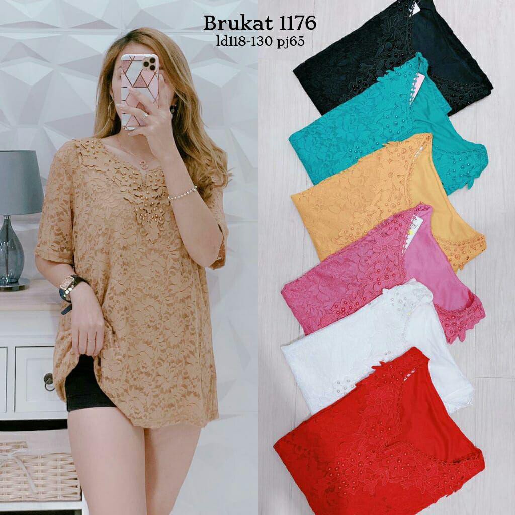 Kaos Baju Atasan Wanita Bahan Brokat Import Allsize -