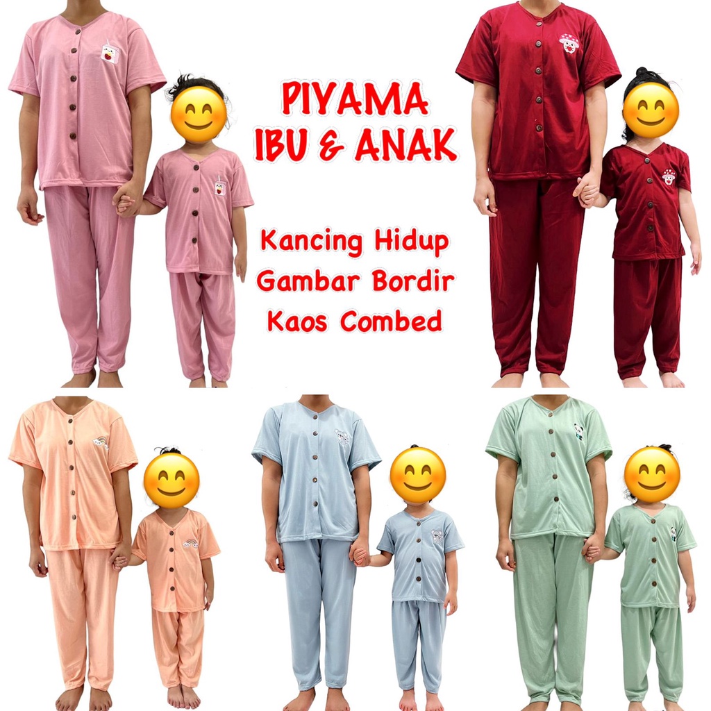 BAJU TIDUR BISA PASANGAN/COUPLE IBU ANAK MOM KIDS PIYAMA KAOS KANCING