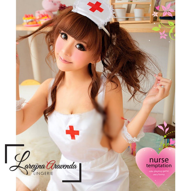 Set Lingerie Seksi + G String + Bando Model Cosplay Nurse Temptation LG156