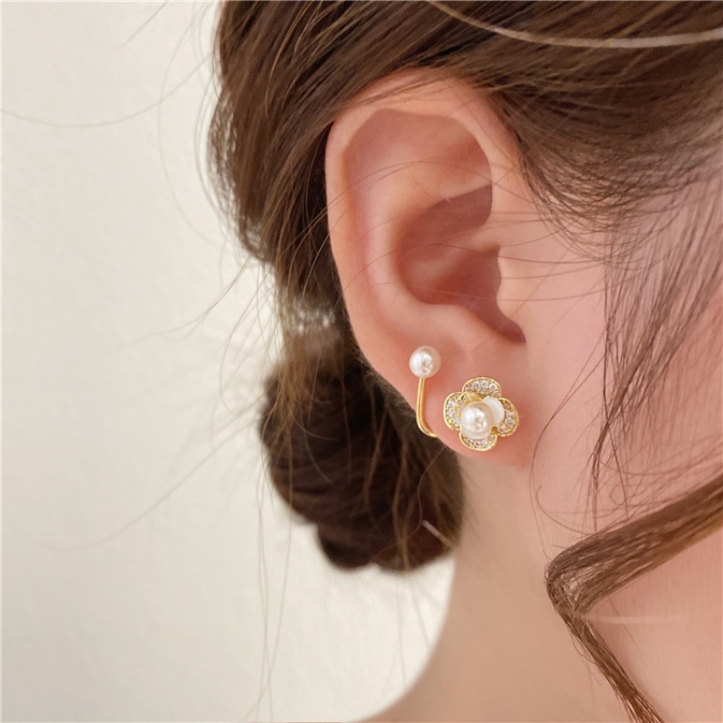 Fashion Korea Wanita Anting Mutiara Bunga Putih Elegan