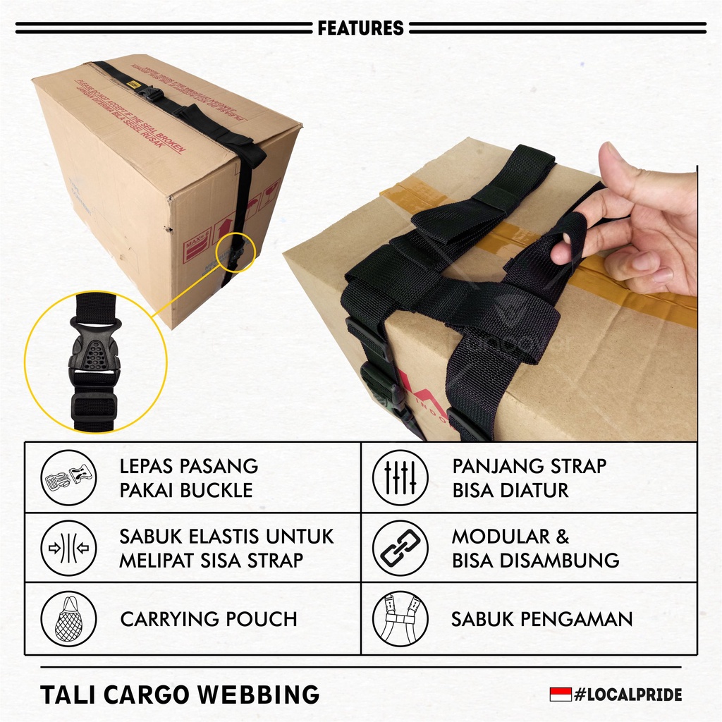 Tali Belt Strap Pengikat Barang 2m Sabuk Kargo Luggage Bagasi Koper by funcover