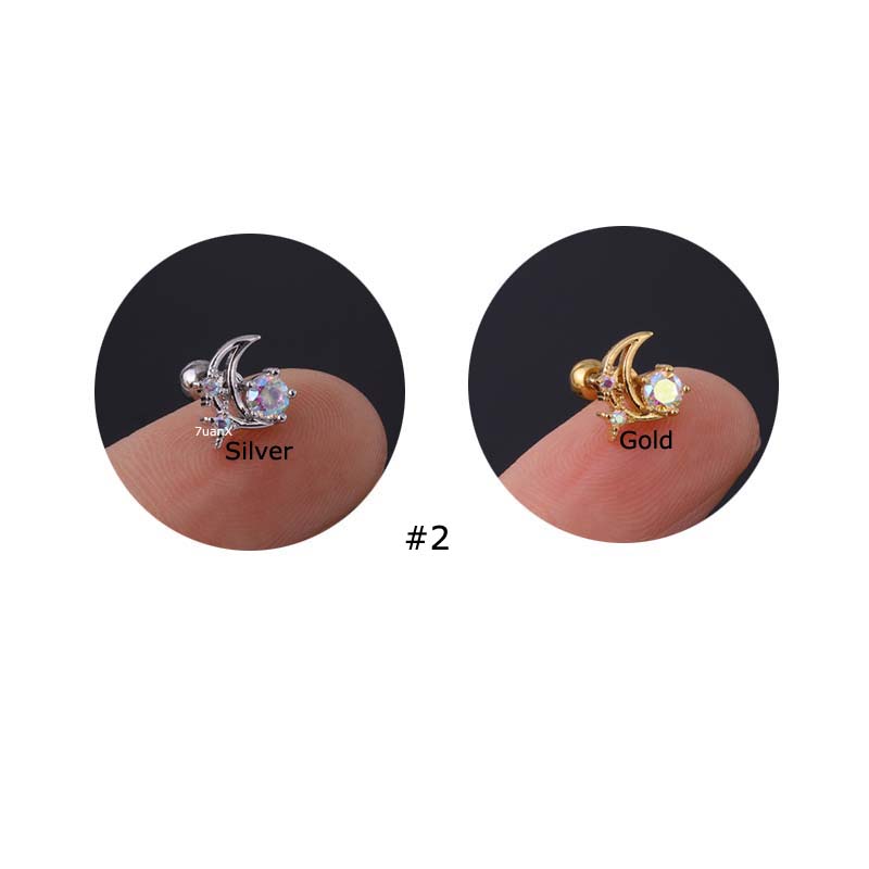 1pc Anting Tindik Bentuk Barbel Bahan Stainless Steel 20 Gage Warna Silver / Gold Dengan Zircon