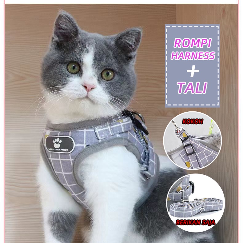 Tali Tuntun Harness Hewan Anjing Kucing Model Rompi  Tali Tuntun Kucing Tali Kucing Harness Kucing Rompi Cat Leash Dog Leash