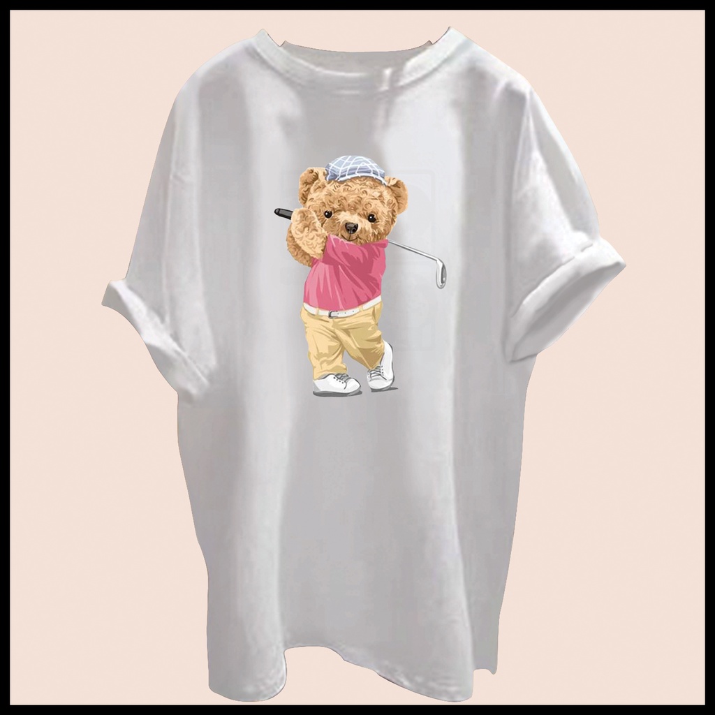 CALVIERO SHOP - BAJU KAOS ATASAN WANITA BEAR GOLF PRINT