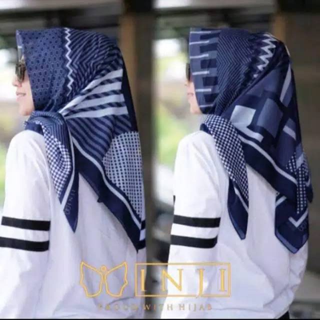 Hijab Segi Empat Deenay Kw Motif Inji Navy