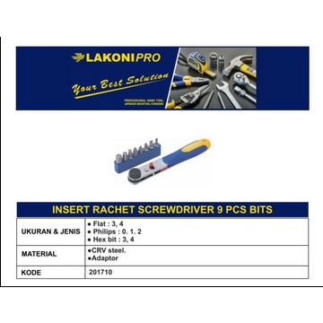 LAKONI PRO - INSERT RATCHET SCREWDRIVER 9 PCS BITS