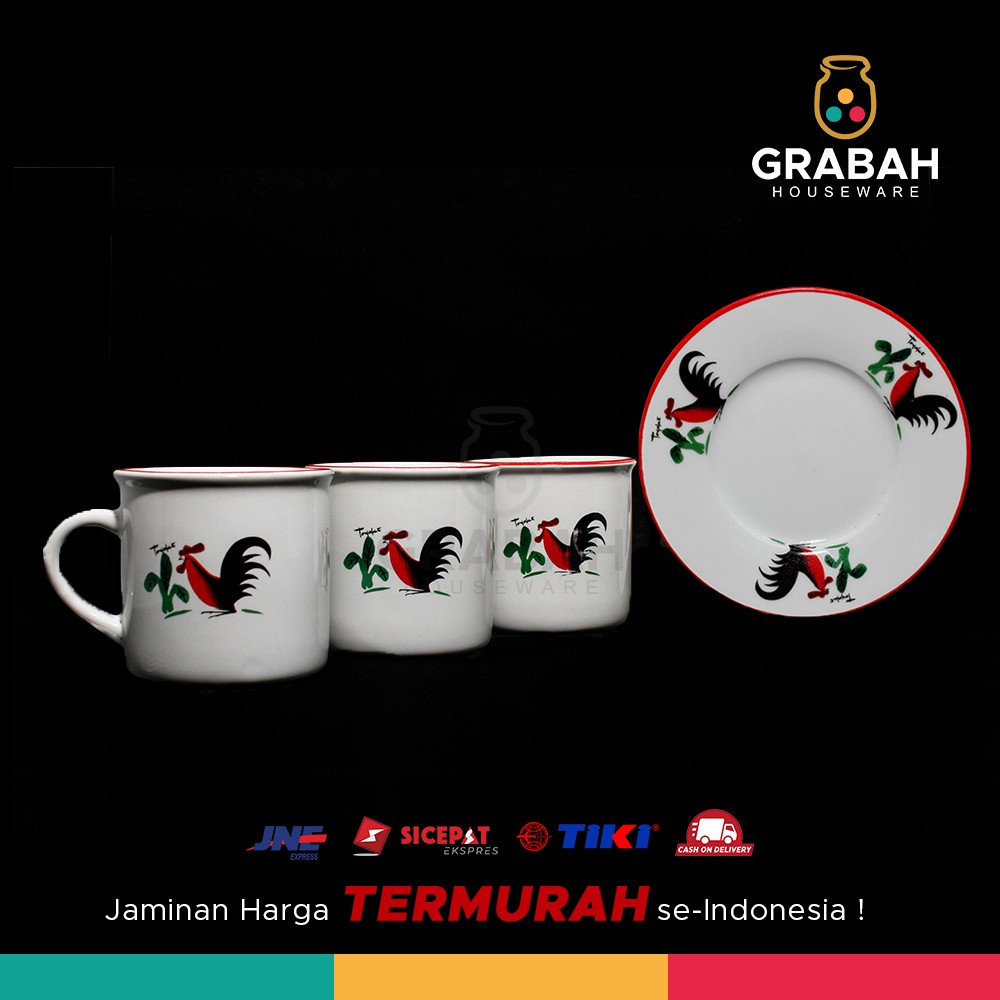 Gelas Set Cangkir Kopi Mug Kopi Cup Saucers Keramik Motif Jago Akura