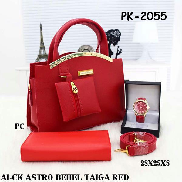 Tas Astro merah dengan dompet kecil