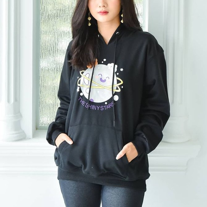 Sweater Hoodie Wanita Korean Style The ShinyStars-Hitam