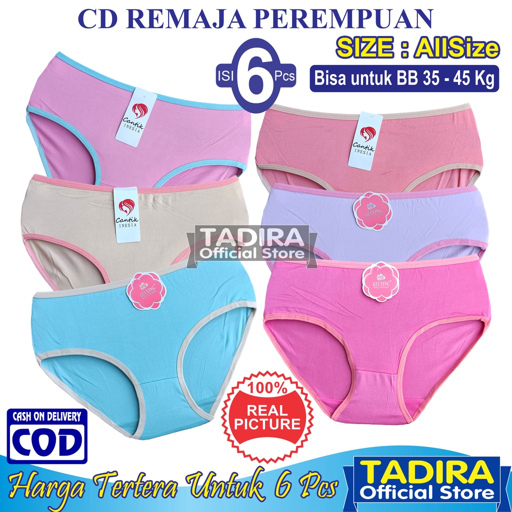 6 Pcs CD Remaja Anak Perempuan Murah Motif Polos Bahan Soft SD SMP Multiwarna TADIRA