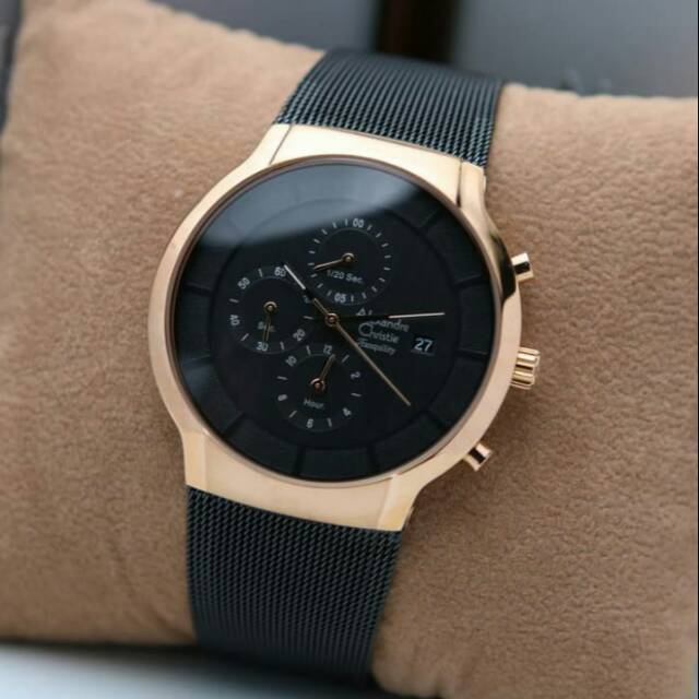 ORIGINAL GARANSI RESMI JAM TANGAN PRIA ALEXANDRE CHRISTIE BLACK ROSEGOLD RANTAI COWOK PASIR STAINLES