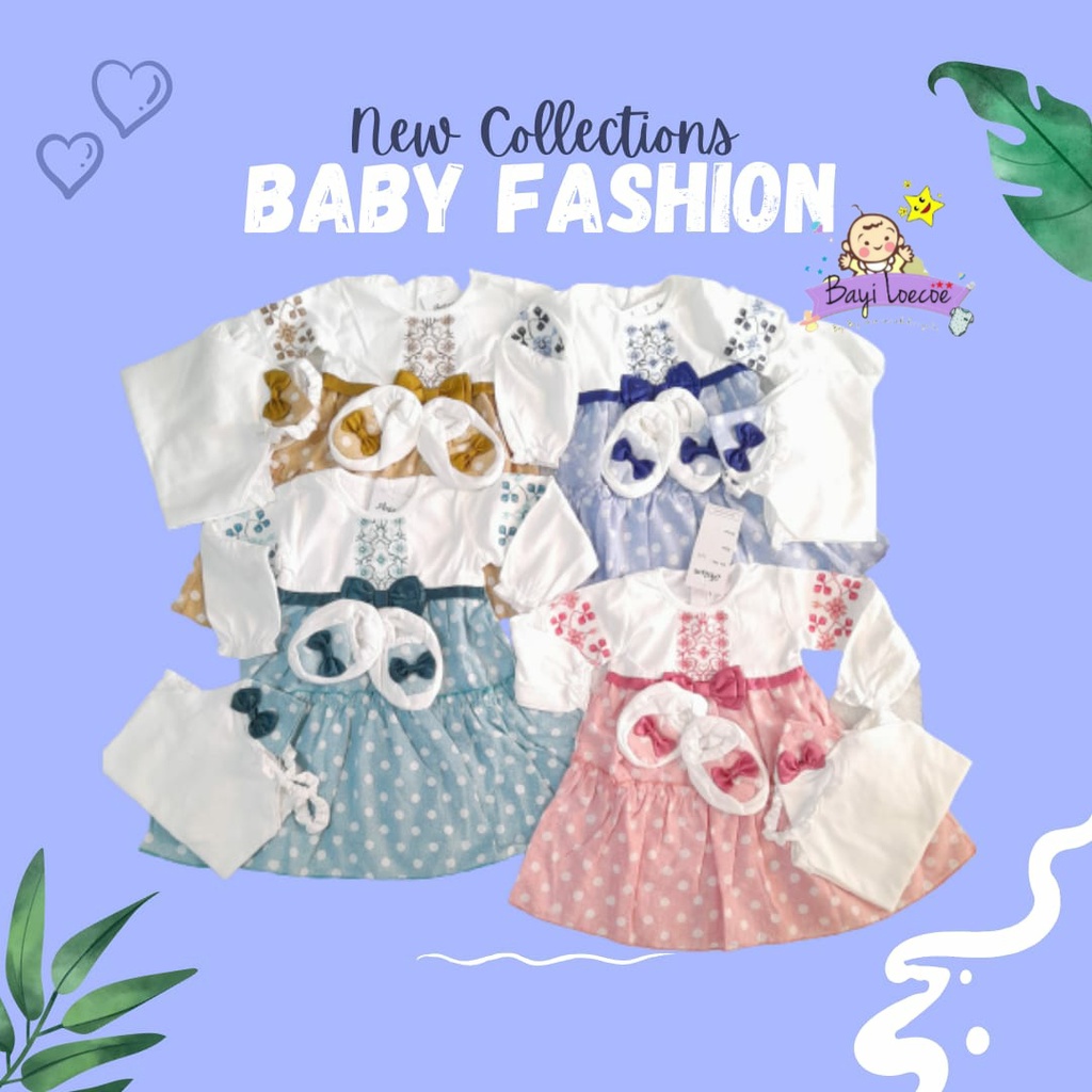 Baju Gamis Anak Anissa Polkadot Pita Bordir Bunga Set Sepatu /Gamis newborn bayi perempuan pakaian m