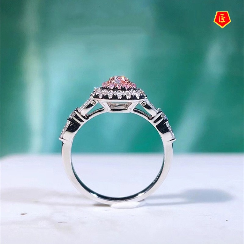 [Ready Stock]18K Platinum Square Pink Diamond Color Separation Ring