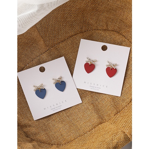 LRC Anting Tusuk Fashion Blue Love Diamond Cross Alloy Stud P2744X