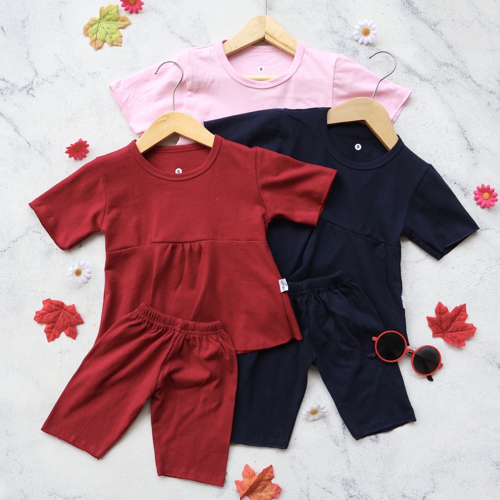 Motif One Set Hazelnut Rampel Polos / Setelan Baju Bayi / Anak Bayi Perempuan / Anak Bayi Cewek Usia 0 Bulan - 3 Tahun Baju Setelan Anak