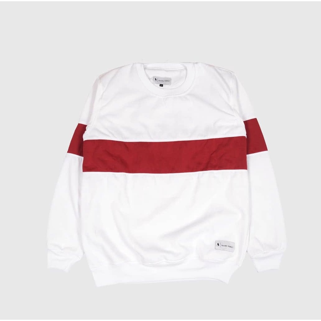 Sweater Sweatshirt Hoodie Crewneck Pria Wanita S - XXL PUTIH-MAROON(Bayar ditempat)
