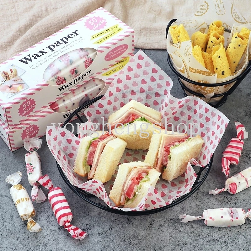 50pcs / Lot Kertas Pembungkus Makanan Roti Sandwich Burger Fries Kue Dessert DIY