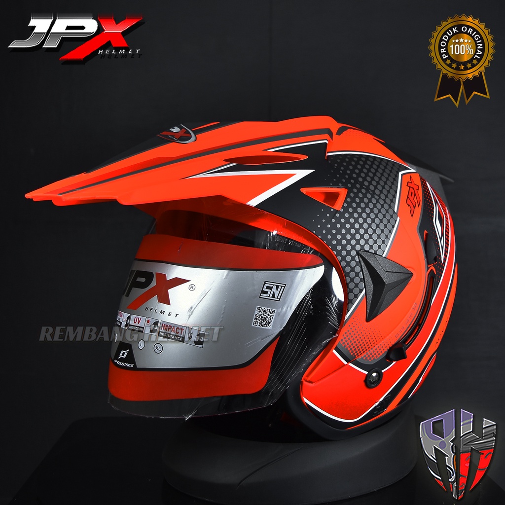 HELM JPX SUPERMOTO MOTIF ADVANCE FLUO RED DOFF, HELM HALF FACE, HELM SEMI CROSS, JPX OFFICIAL