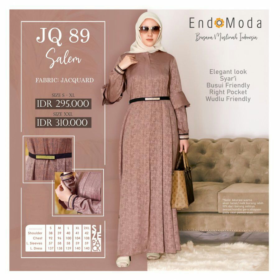 Endomoda - Baju Gamis Syari Modern Dress Formal JQ 89 Coklat  Bahan Jaguard Daya Nayya