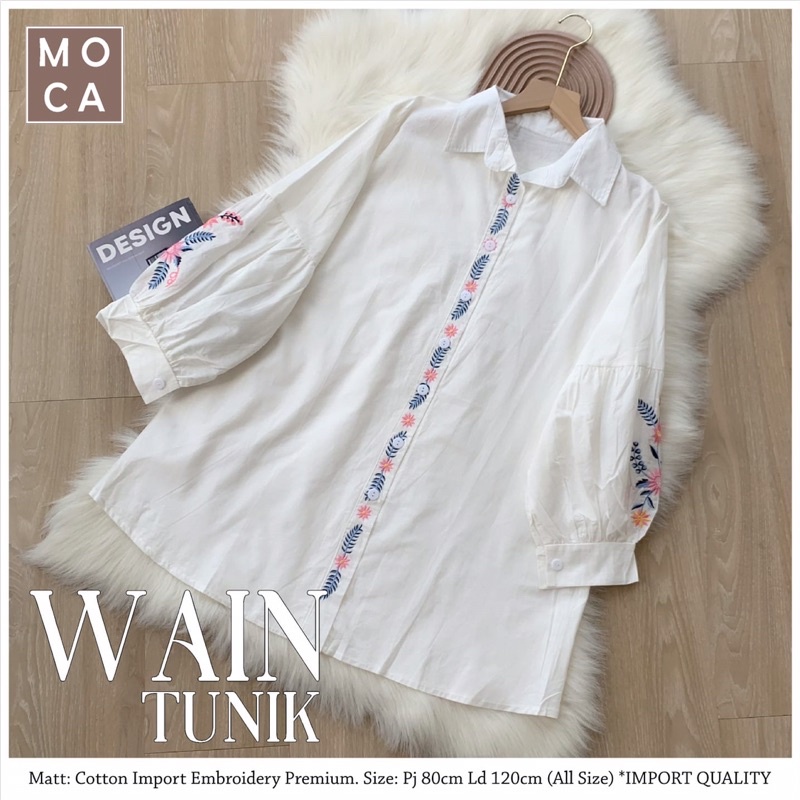 TUNIK WANITA WARNA PUTIH WAIN TUNIK ORI BY MOCA 100% ORIGINAL