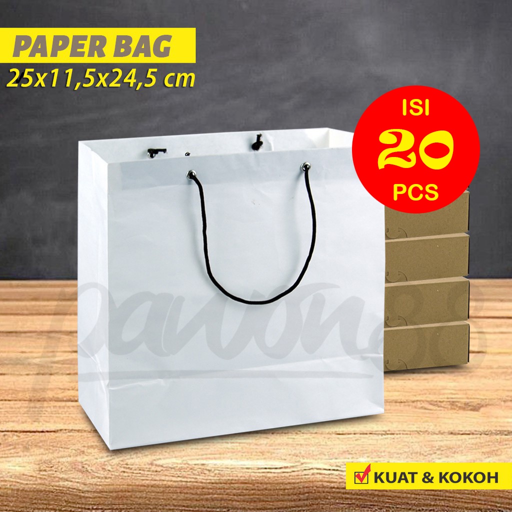 

Paper Bag untuk - Box Donat is 2 | 25x11.5x24.5 cm - PUTIH -( 20 Pcs )