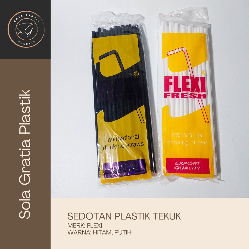 Sedotan Plastik Tekuk Flexi Warna Hitam Putih