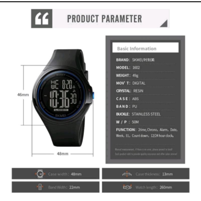 jam skmei 1602 original garansi Jam tangan pria Skmei 1602 Digital Touch screen