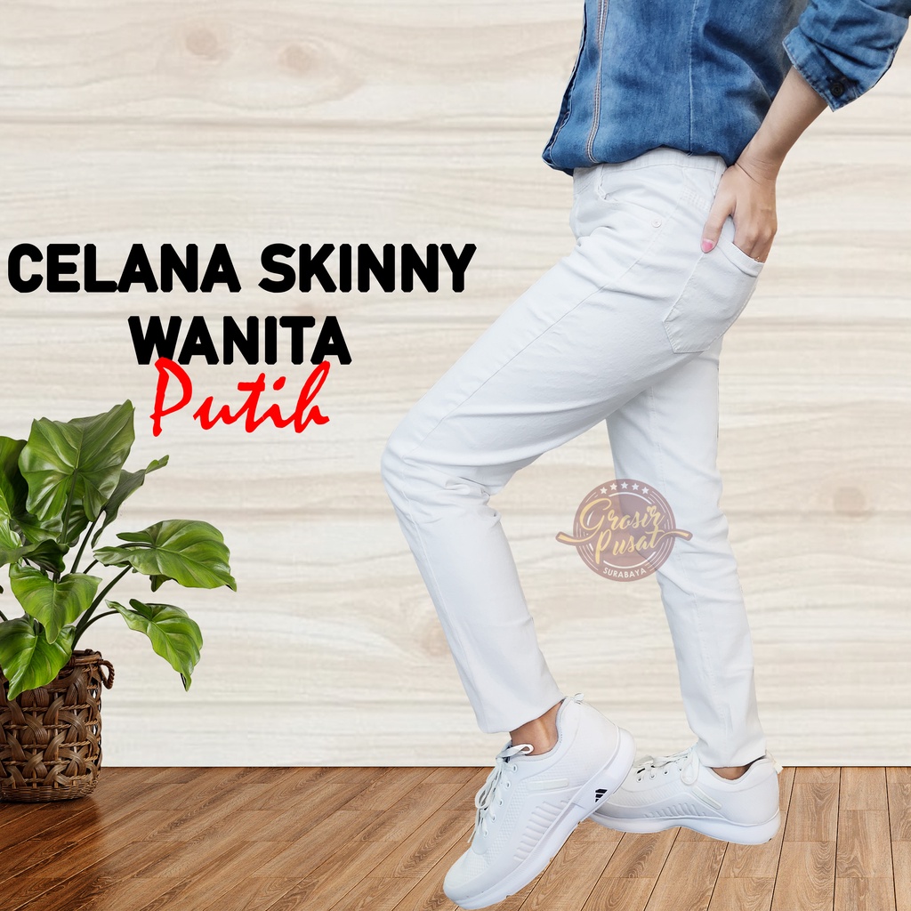 Celana Jeans Pensil Skinny Wanita Putih 27 - 34