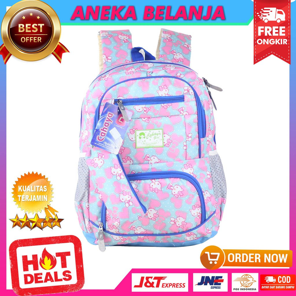 Tas Sekolah Anak Princess Kitty Pink Variasi Biru Bonus Tempat Pensil