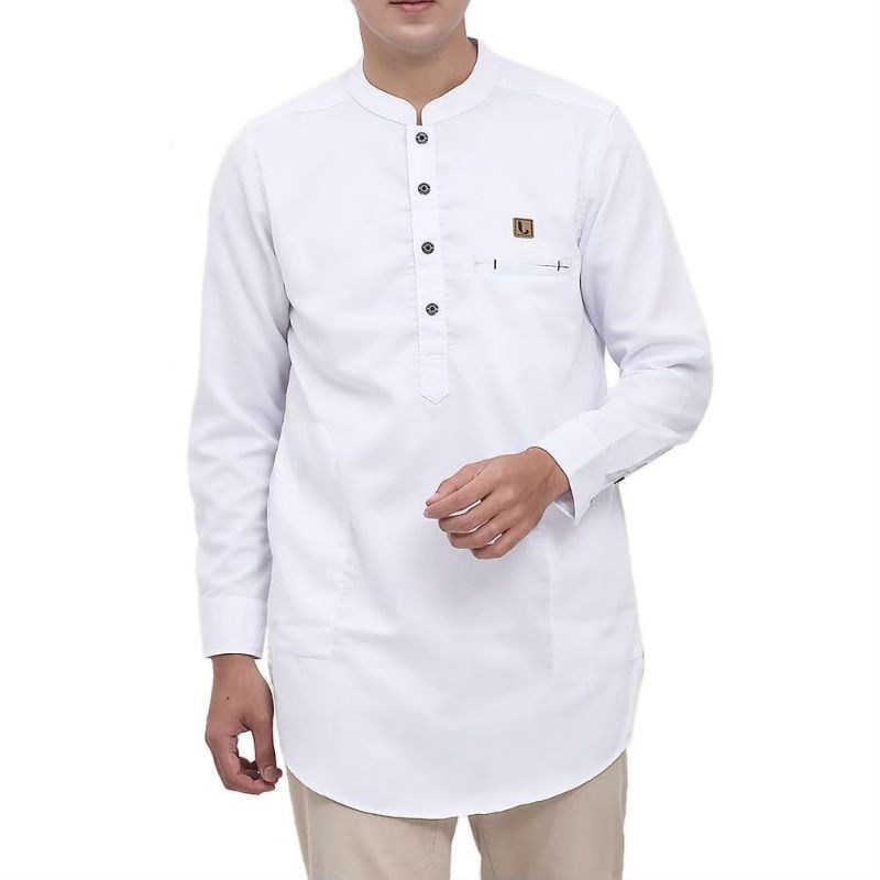 BAJU KOKO KURTA LENGAN PANJANG PAKAIAN MUSLIM PRIA WARNA OLIVE MAROON PUTIH NAVY PINK  ukuran M L XL