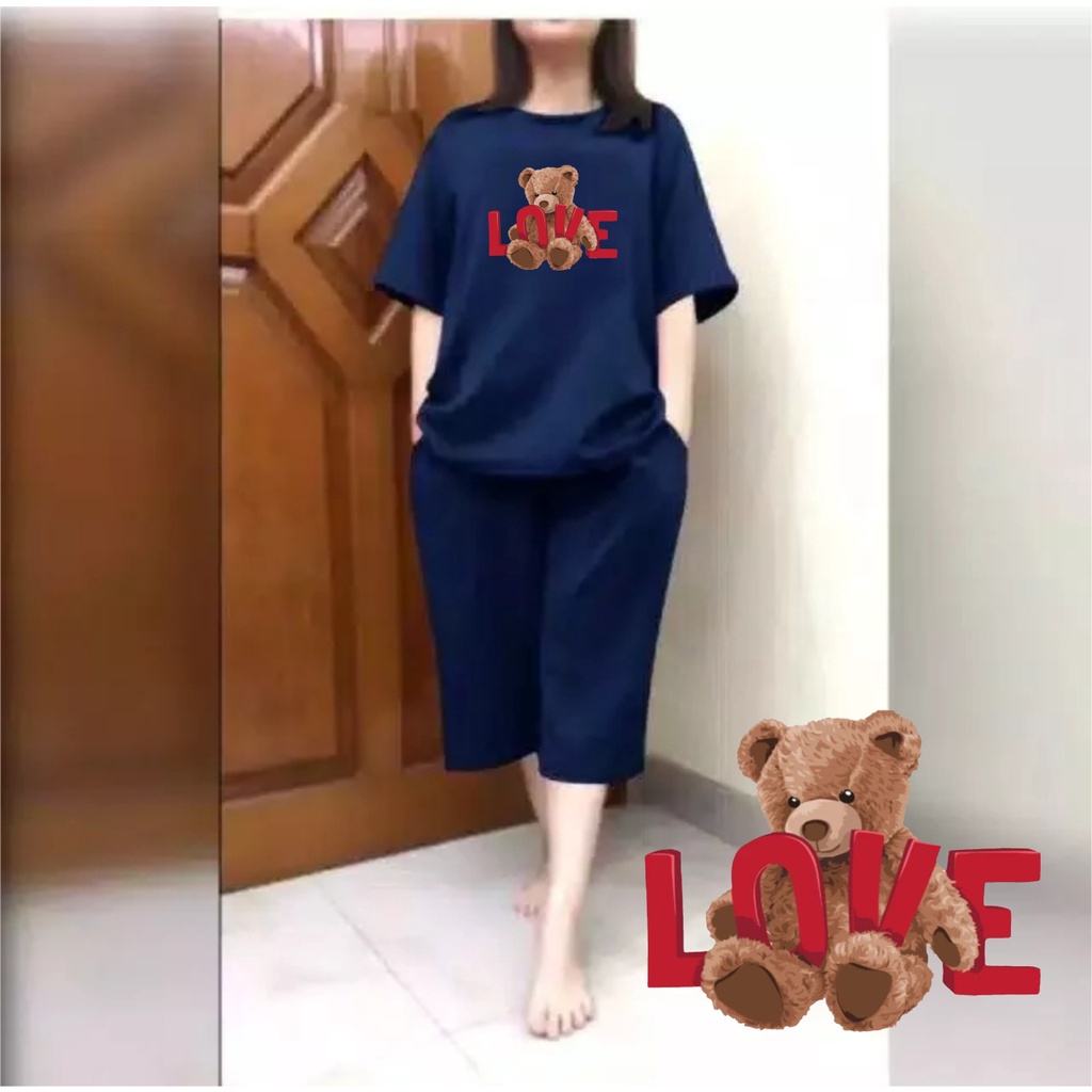 Setelan Kulot Jumbo Wanita / Set Kaos Oversize Big Size LD 120 Love