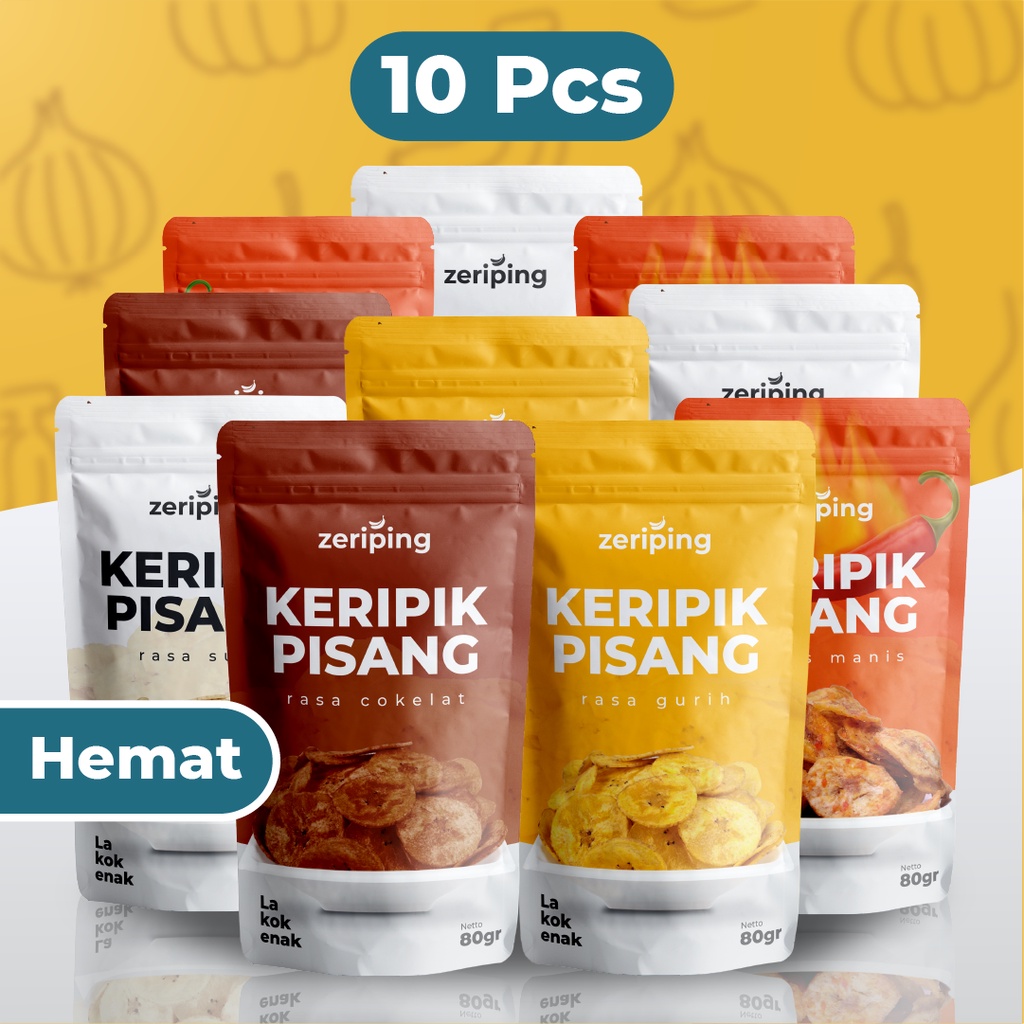 

Zeriping Keripik Pisang Paket 10 pcs - Kripik Pisang Gurih Bumbu Tebal dan Renyah