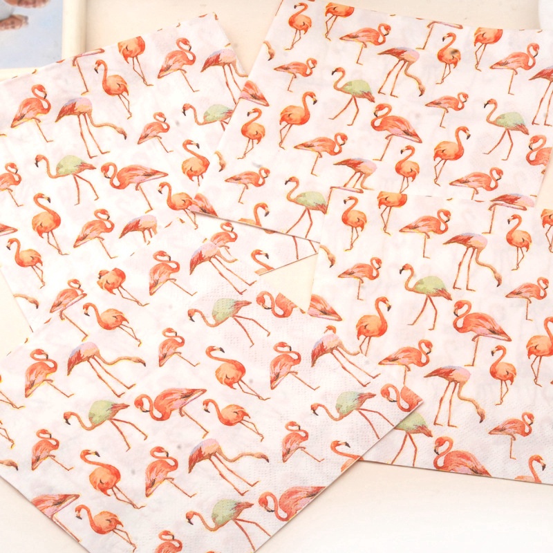 20pcs Vintage Napkin Paper Tissue Printed Leaves Green Pink Flamingo Servilletas