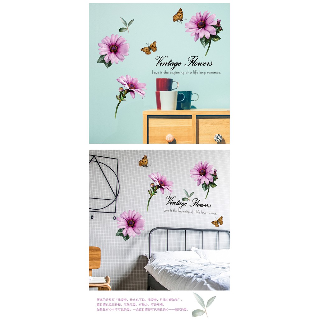 RELIZA WALL STICKER BUNGA UNGU VINTAGE FLOWERS PURPLE STIKER DINDING SK9231