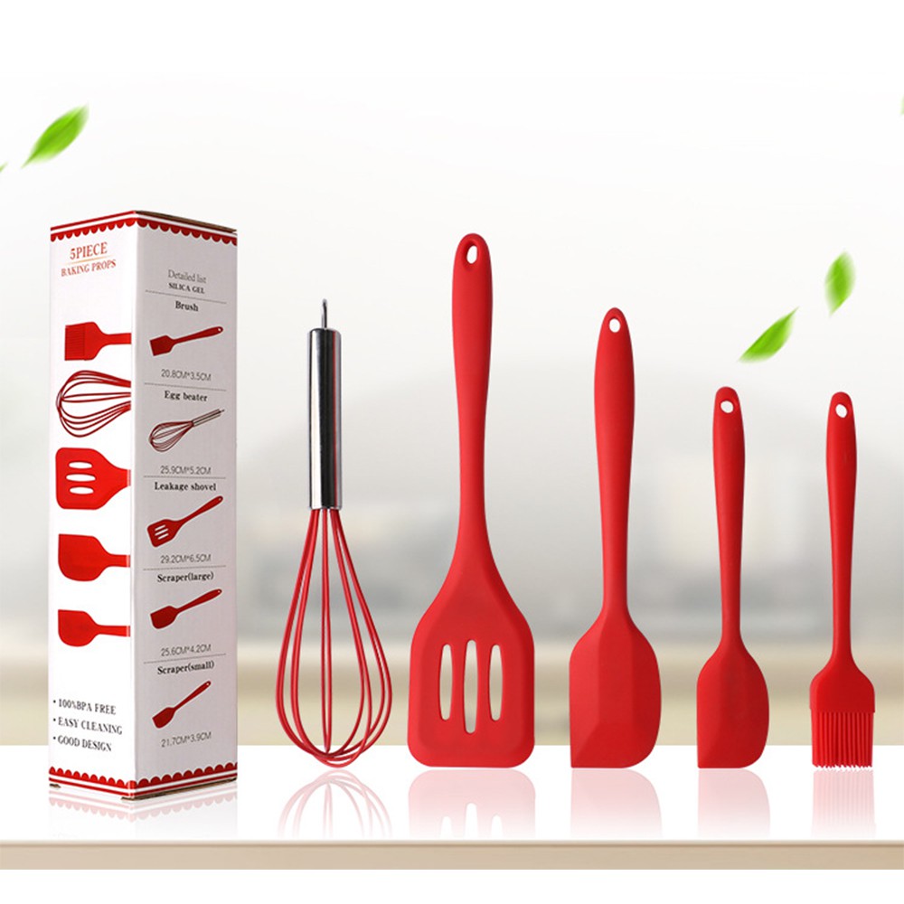 HOVELSHOP Set Alat Masak Set 5 Pcs Silikon Spatula Sutil Anti Panas