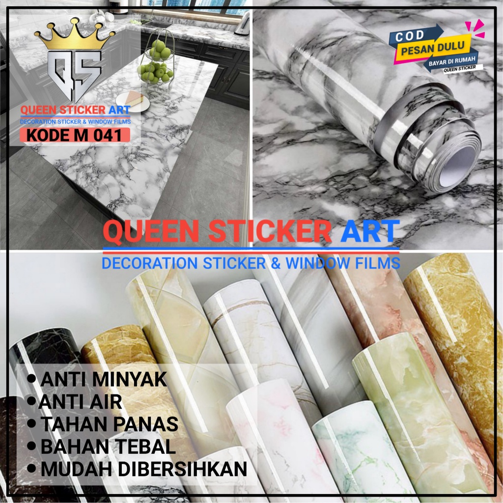 Stiker Furniture Lemari Meja Pintu Dinding Lantai Dapur Motif Marmer Dan Serat Kayu Anti Air Minyak 