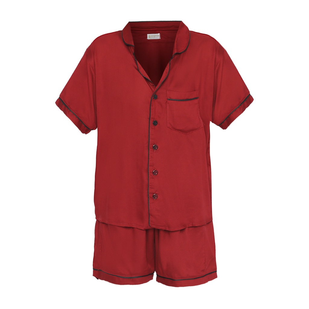 Piyama set Maroon ROMANTIC Premium Viscose Rayon pajamas baju tidur