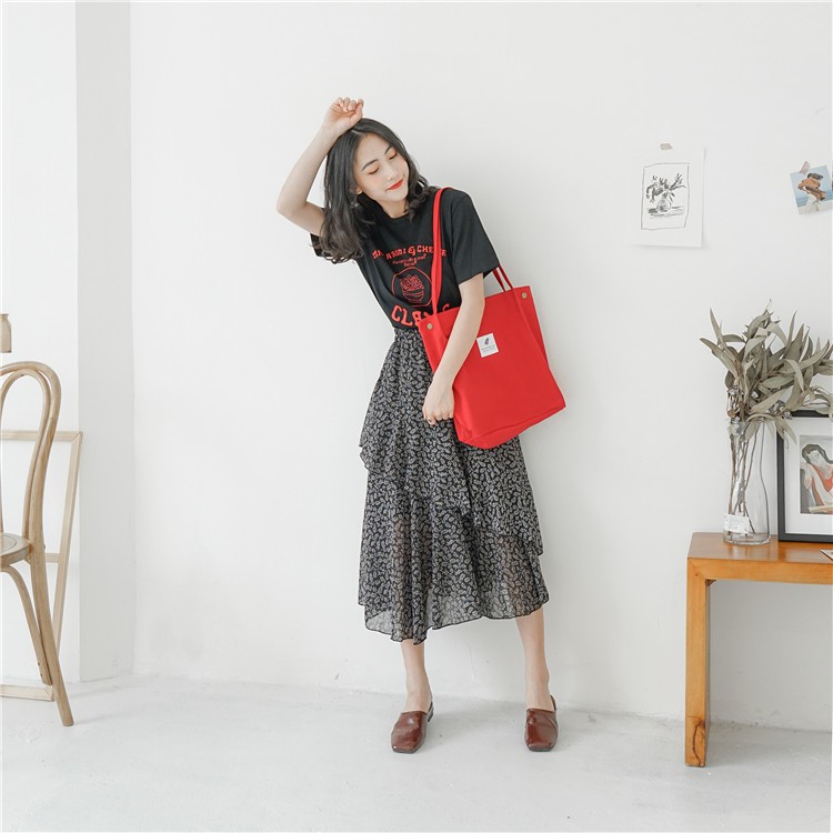 TC-45 tas kanvas canvas merah wanita tote bag import jepang korea high quality