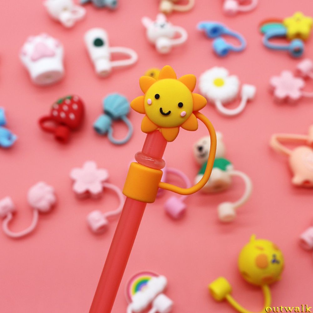 Silicone Straw Plug Reusable Airtight Drinking Dust Cap Cup Accessories Cartoon Plugs Tips Cover Suit For 6-8mm Straws OW