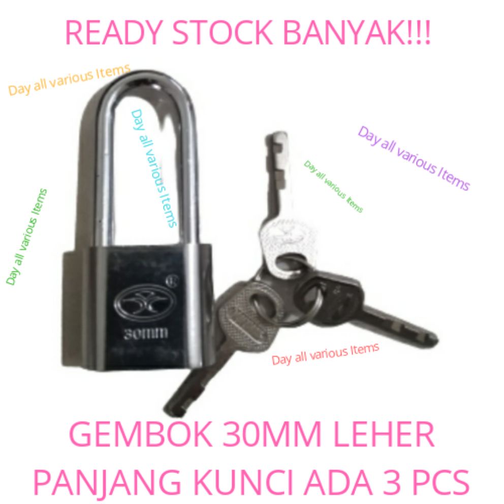 GEMBOK 30MM LEHER PANJANG, GEMBOK RUMAH, GEMBOK GEROBAK, GEMBOK 30MM PANJANG