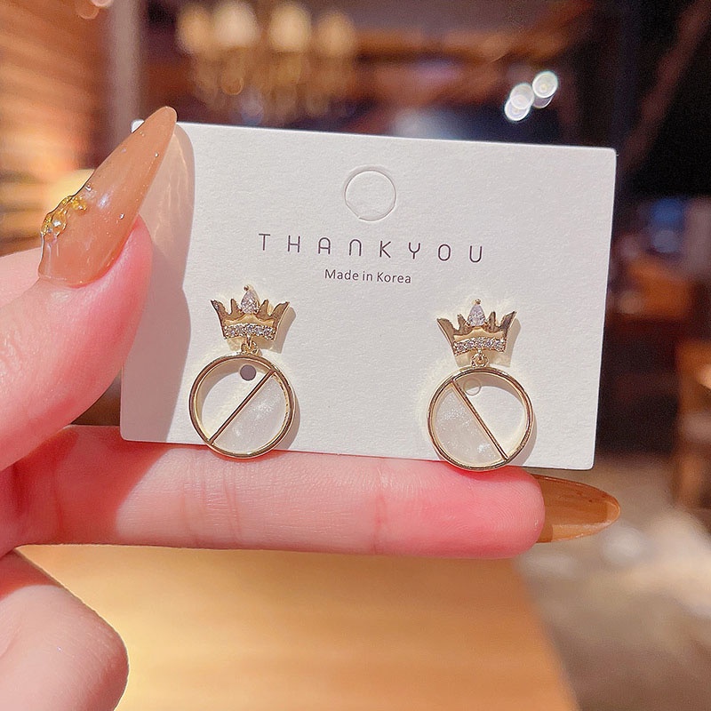 Shuling High Sense Super Cute Diamond Crown Earrings Geometric Earrings