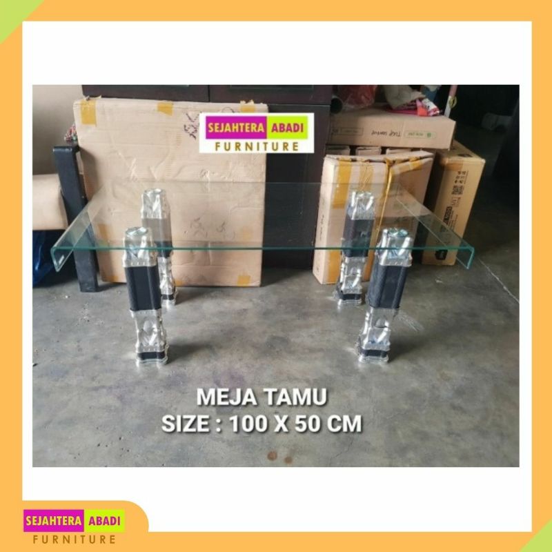 Meja Tamu Coffee Table Kaca Lengkung Tempered Import