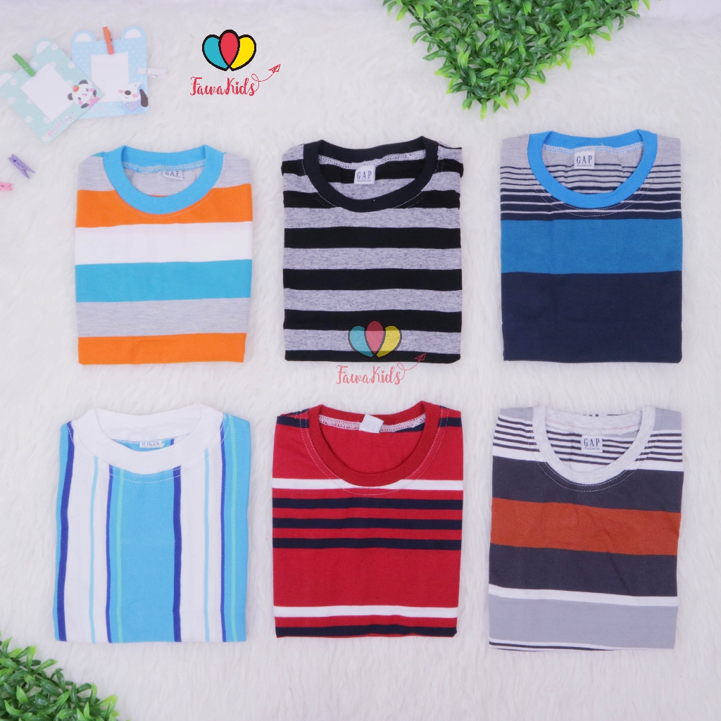 Kaos Salur size Bayi - 12 Tahun / Kaos Salur Anak Laki Perempuan  Lengan Pendek Murah Baju Stripe