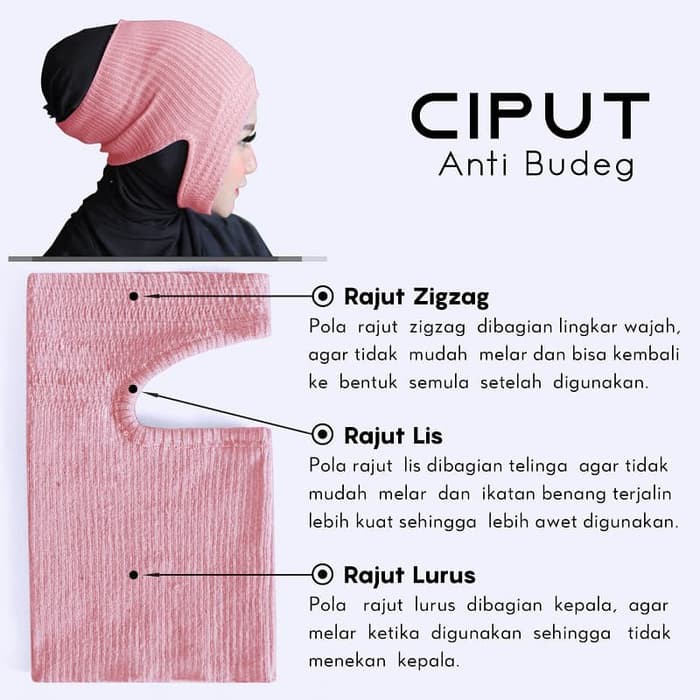 CIPUT RAJUT ANTI PUSING - DALAMAN JILBAB RAJUT - BANDANA ANTI BUDEG - SELYN