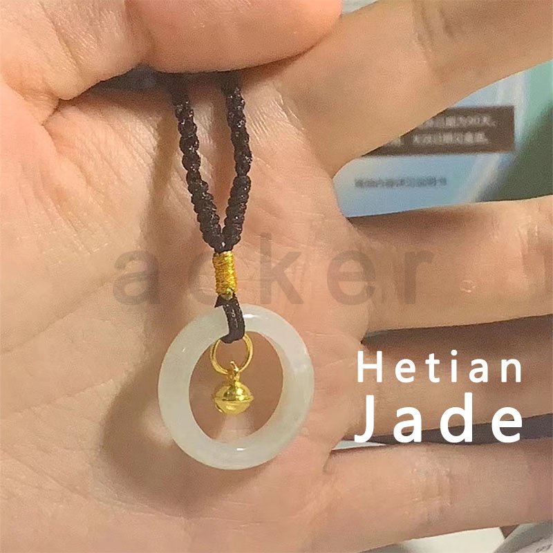 Kalung Tali Liontin Giok Hetian Alami Warna Hitam Untuk Pria Dan Wanita