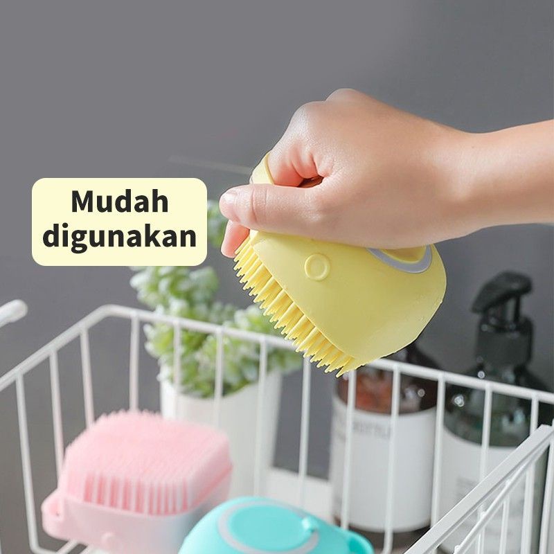 Sikat Dispenser Sabun Cair dan Batang untuk Mandi / Spons Mandi / Sikat Badan Silikon Lembut Sikat Badan Kepala Shower Brush Silicone Dispenser