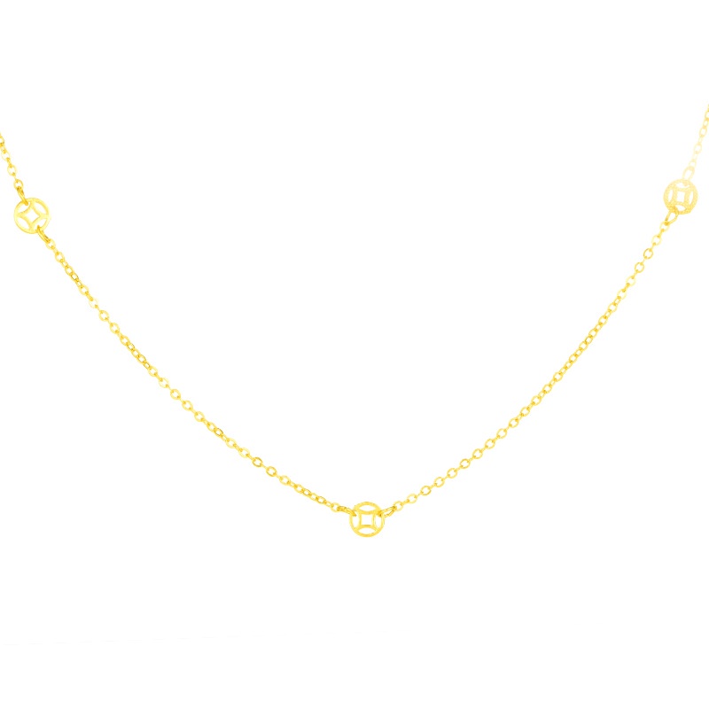 Kalung Rantai Klavikula Desain Koin O-Chain Bahan Tembaga Lapis Emas Emas Asli Kadar 375 Gaya Retro