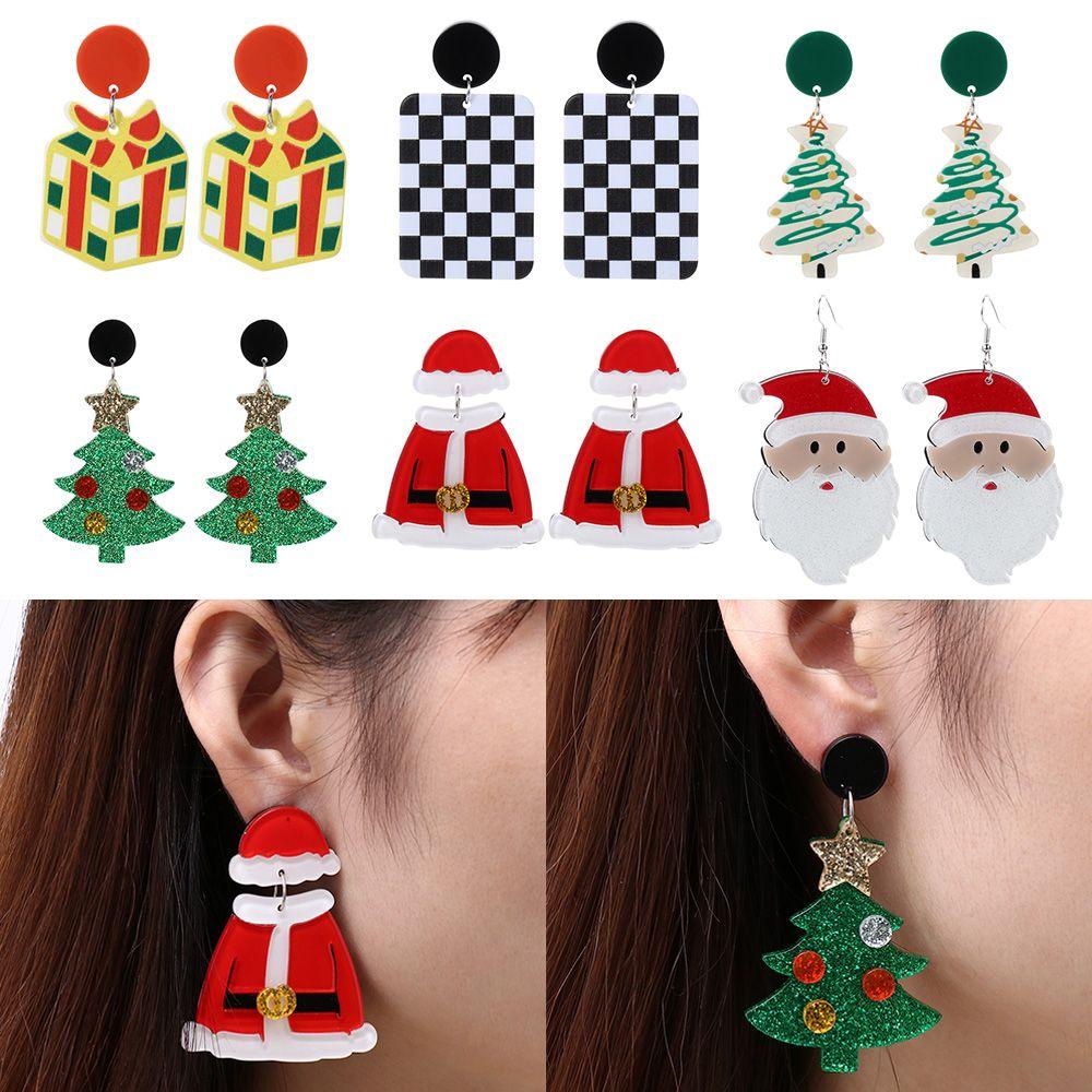 Solighter Anting Natal Perhiasan Fashion Lonceng Kepingan Salju Xmas Hadiah Akrilik